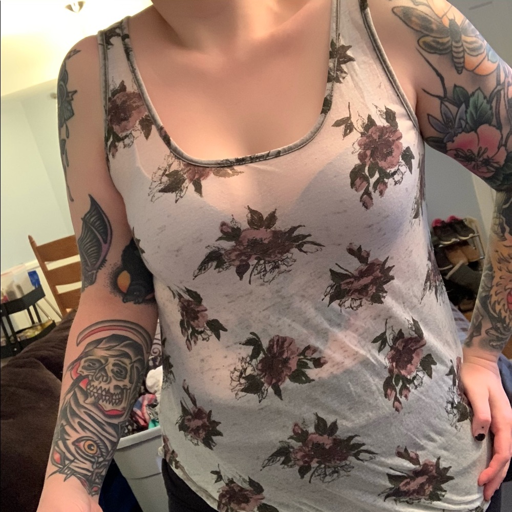 Mossimo Floral Sheer Burnout Tank Top Gray XS